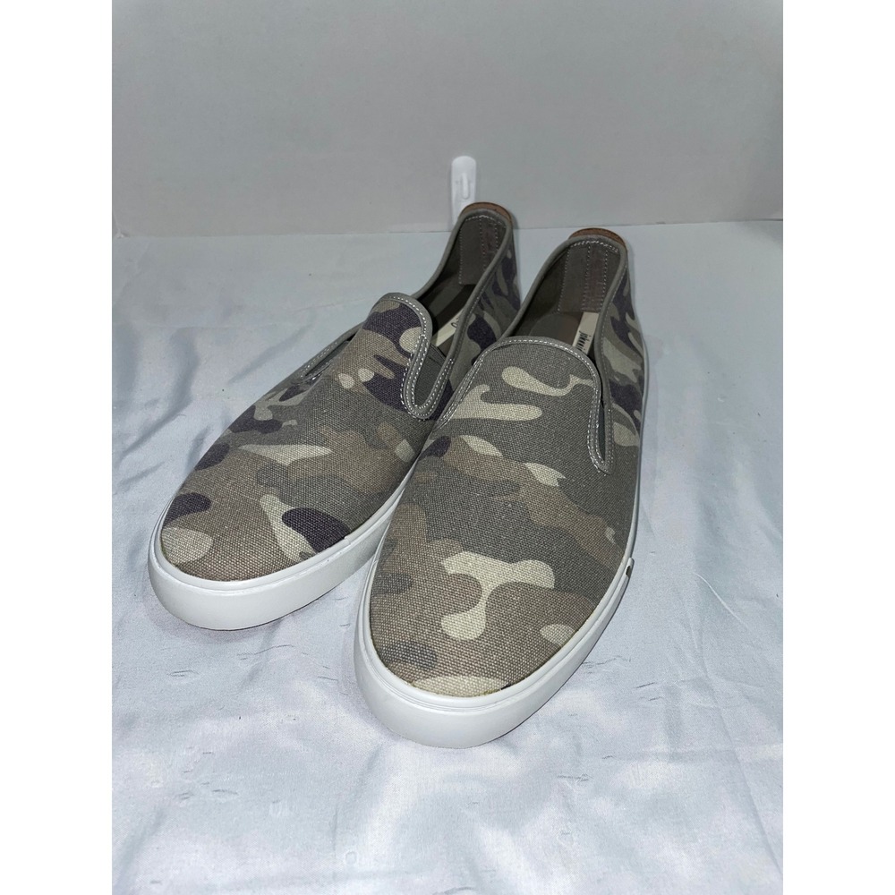 Johnnie-O Mens Camo Canvas Slip On‎ Sneakers Grey Olive Camouflage Loafers